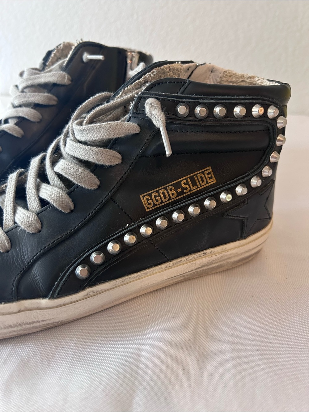 Golden Goose Black High-Top Sneakers with Silver Studs and White Laces - Picture 3 of 10